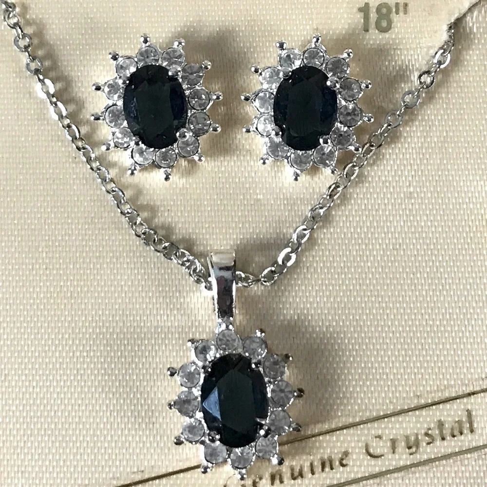 Investments‎ Crystal Sapphire Necklace and Earrings Gift Box Set Genuine